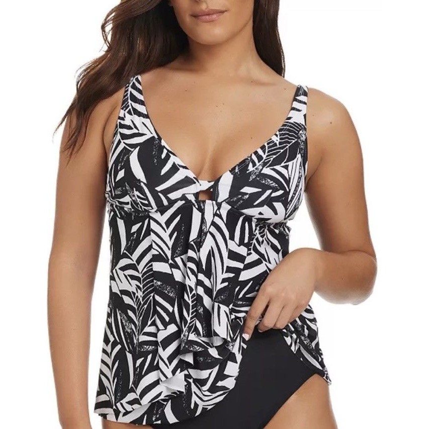 Beyond Control Sharp Observation Printed Cascading-Front Tankini Size 8 Nwt $94